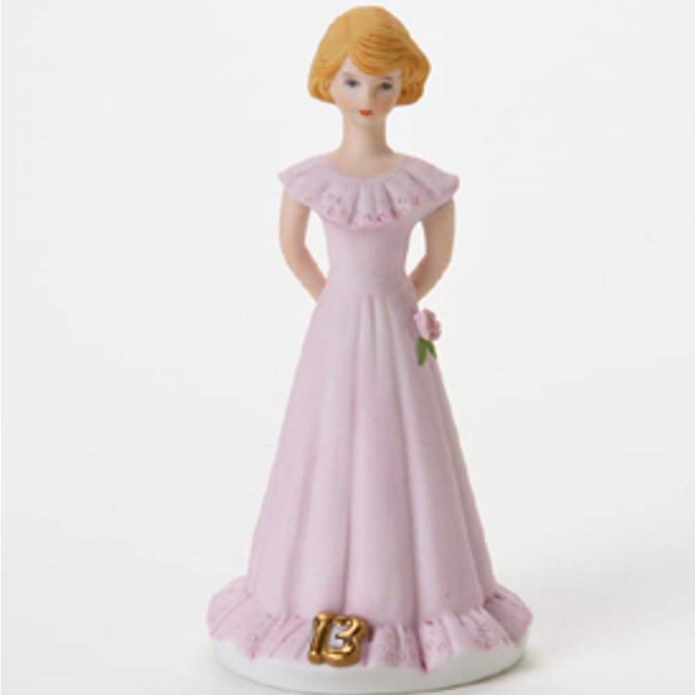 Vintage Enesco Growing Up Birthday Girl 13 Figurine with Light Brown Hair‎ 1980s